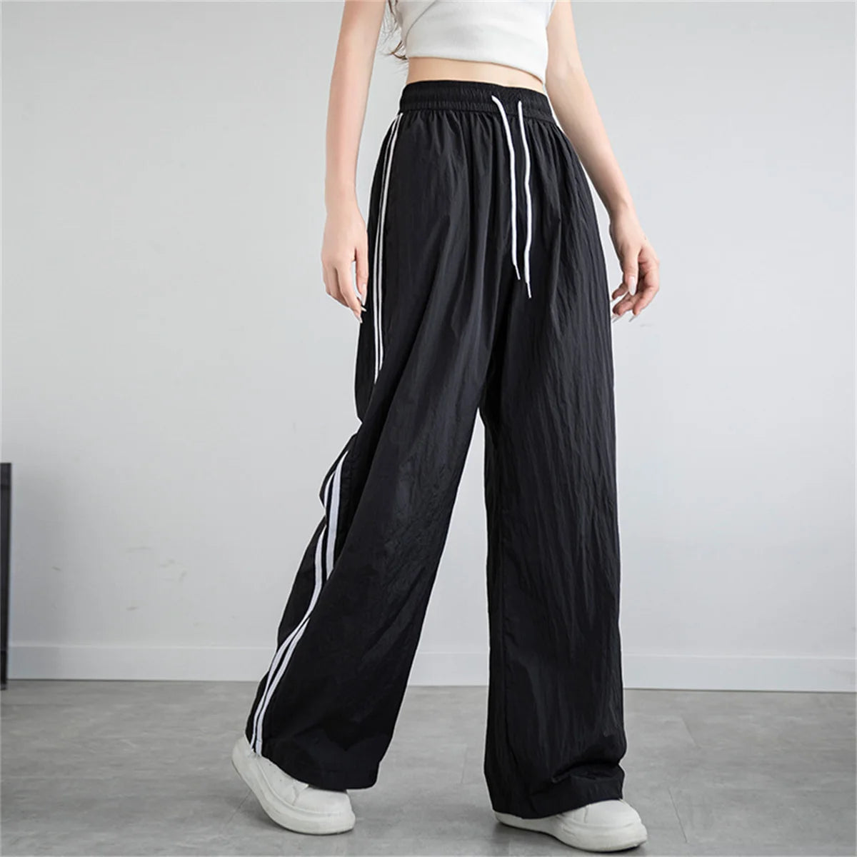 Pantalon ample taille haute pour femme, style streetwear, style hip-hop, décontracté, avec cordon de serrage, collection 2025