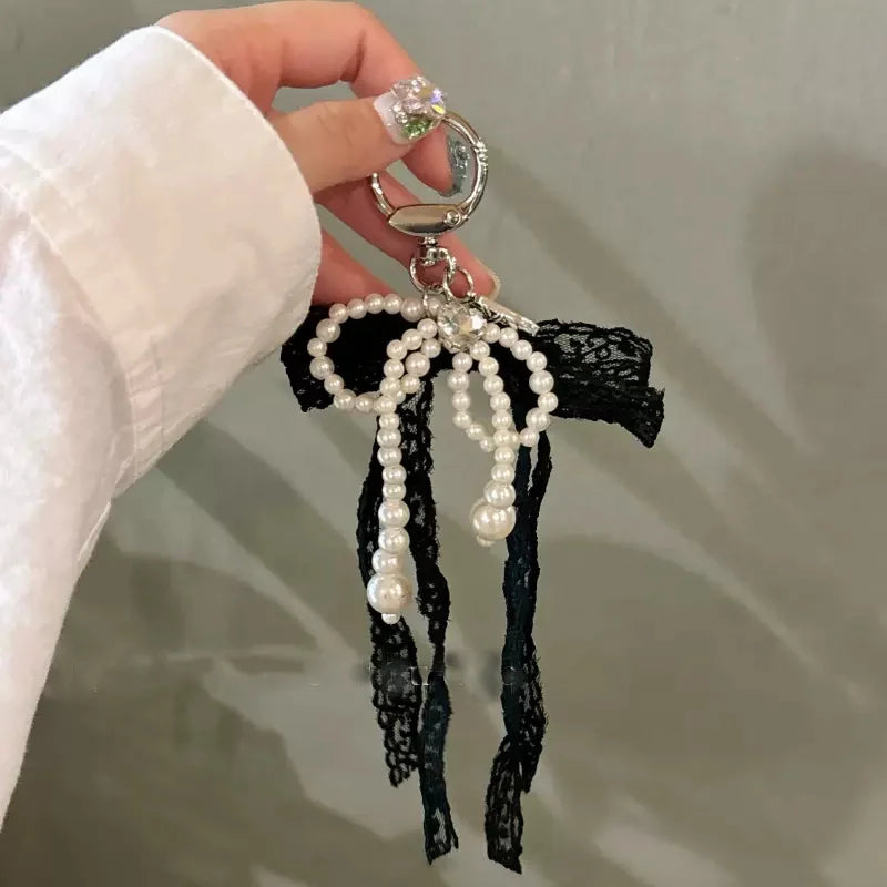 Chaîne de téléphone portable en dentelle et perles, style coréen des années 2000, breloque, nœud, porte-clés, écouteurs, sac, pendentif, accessoires Kawaii