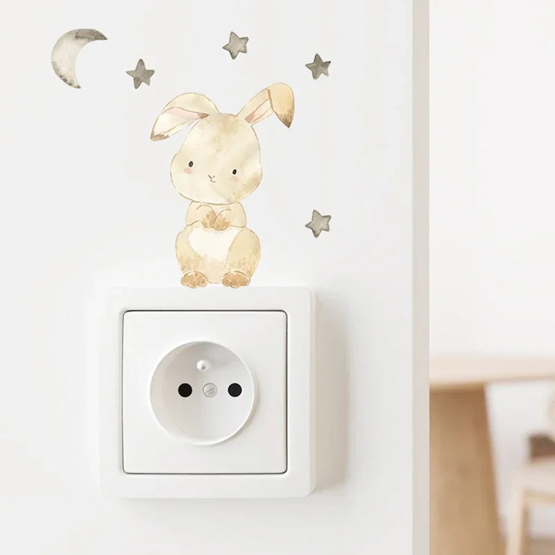 Lot de 6 autocollants muraux animaux de dessin animé pour chambre d'enfant, chambre de bébé, décoration pour interrupteur, chambre d'enfant, chambre d'enfant