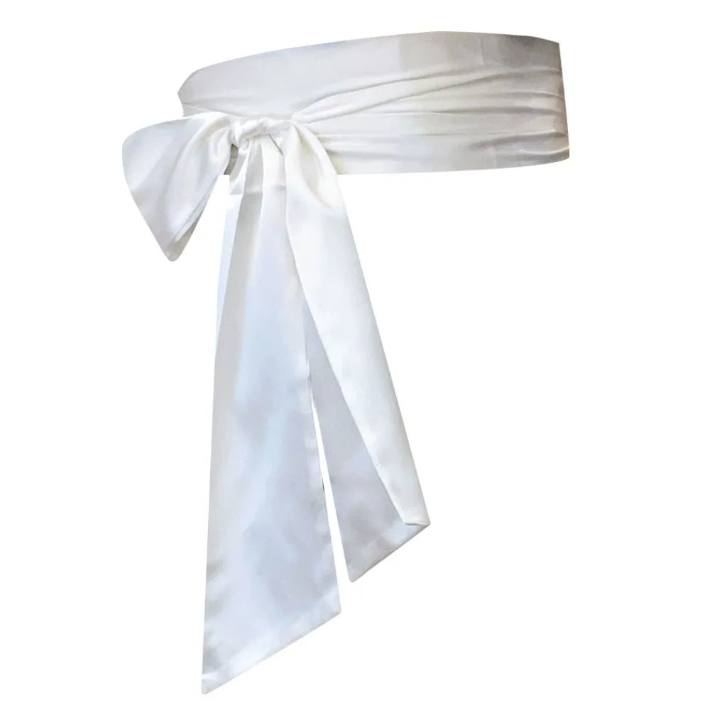 Satin Silk Bow Corset Waist Belt Wide Decorative Bowknot Fabric Ribbon Cummerbunds DIY Waist Bands For Women Lady Girl Bridal