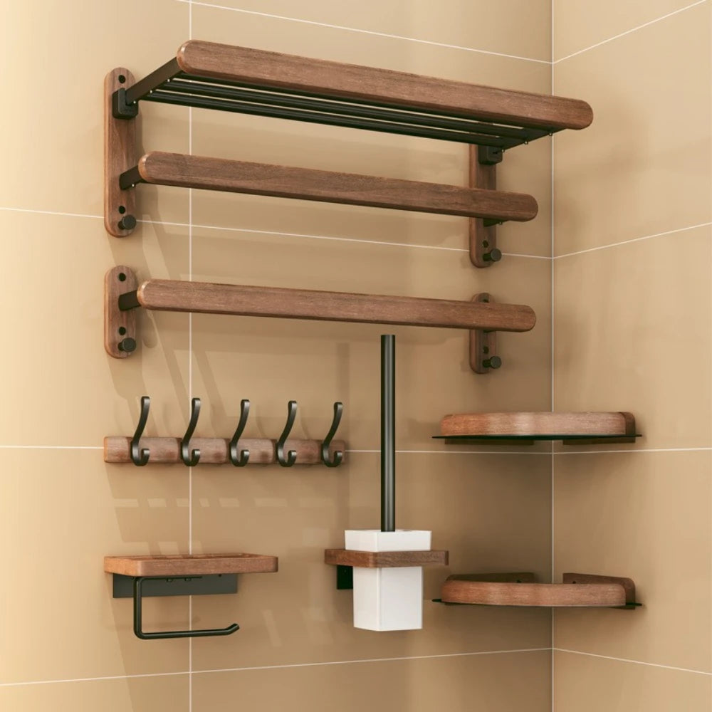Nordic solid wood Light Luxury Towel Rack Bathroom Towel Shelf Perforated Wall Mounted Towel shelves Bathroom Accessories