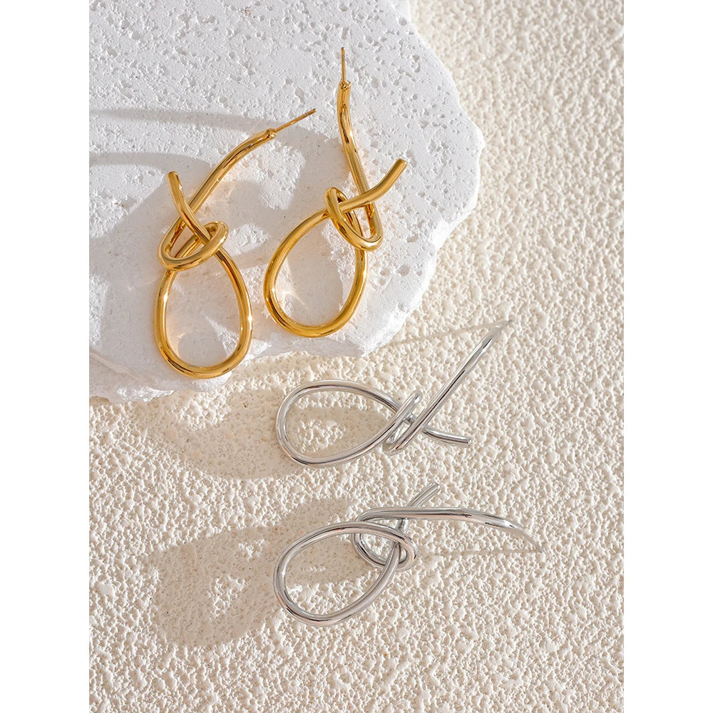 Yhpup Personalized Stainless Steel Geometric Big Drop Unusual Earrings for Women Rust Proof Texture Statement Party Jewelry