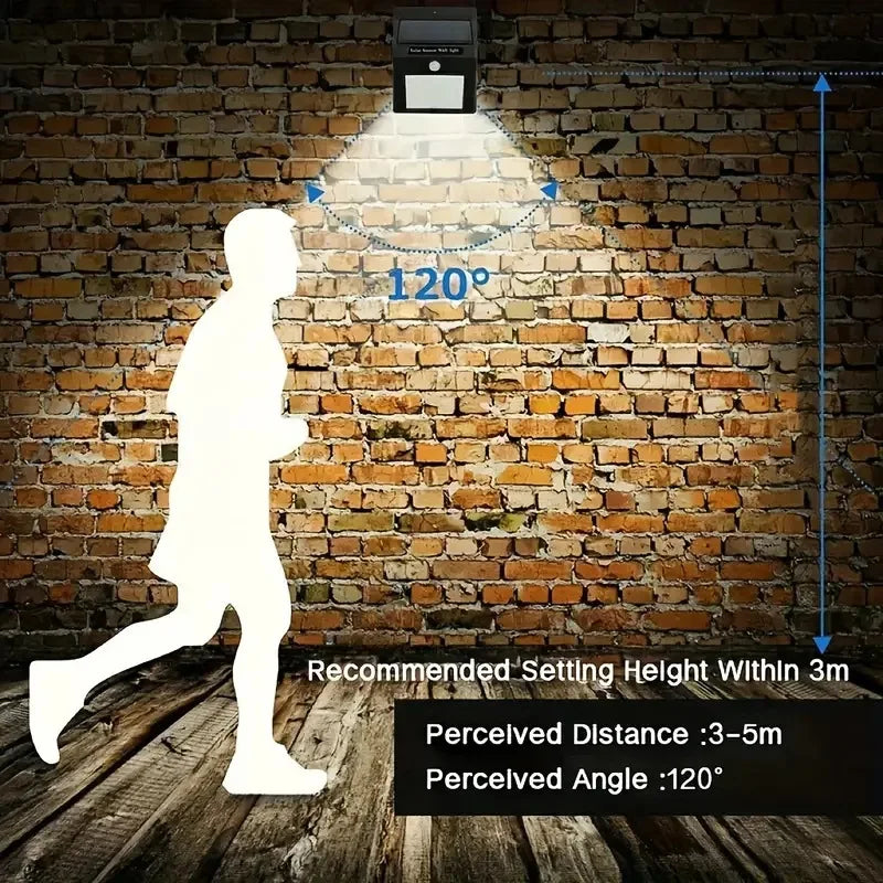 Lot de 1 à 6 lampes murales solaires à 100 LED 1800 mAh, 4 côtés lumineux, avec détecteur de mouvement, éclairage d'extérieur, idéal pour un jardin ou une cour.