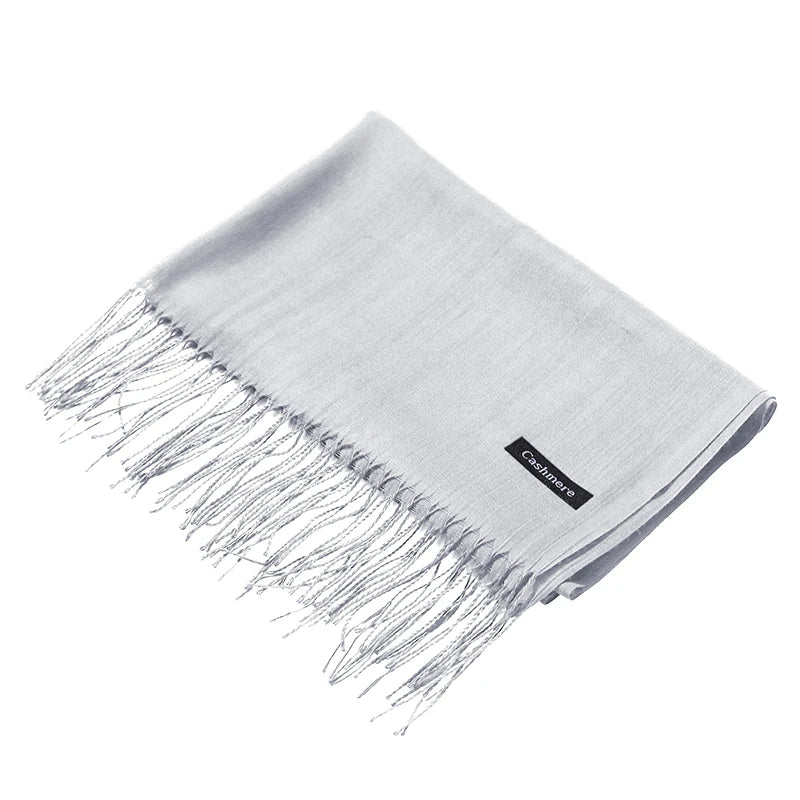Écharpe tendance pour femme, couleur unie, hijab d'hiver, pompons, long châle, style cachemire, pashmina, bandana