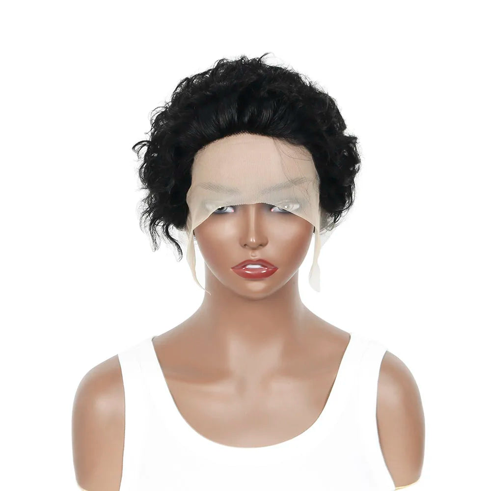 Pixie Cut Wig for Black Women Preplucked 13x1 13x4 Lace Hairline Water Wave Wig Peruvian Short Curly Lace Bouncy Human Hair Wigs
