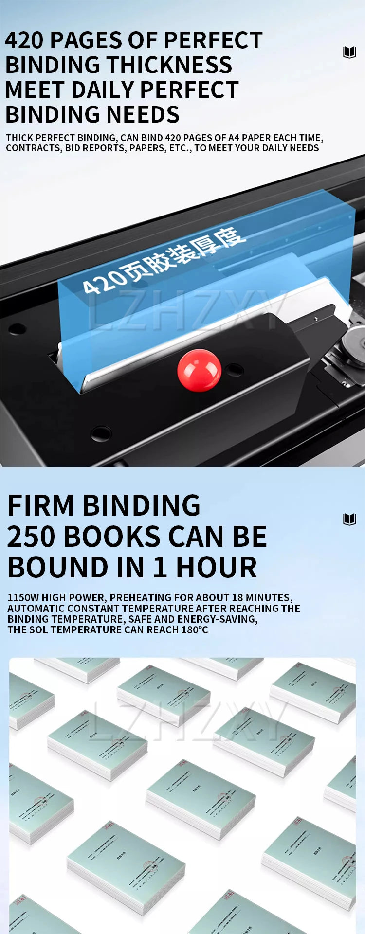 HJ420A Desktop Electric Binding Machine Bid Contract File Accounting Voucher Automatic Hot Melt Glue Binding Office A4 Book Grap