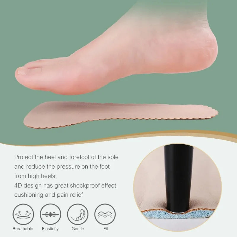 Sandales Semelles auto-adhésives Talons hauts Coussinets antidérapants pour chaussures Semelles intérieures en cuir absorbant la transpiration Coussin absorbant les chocs