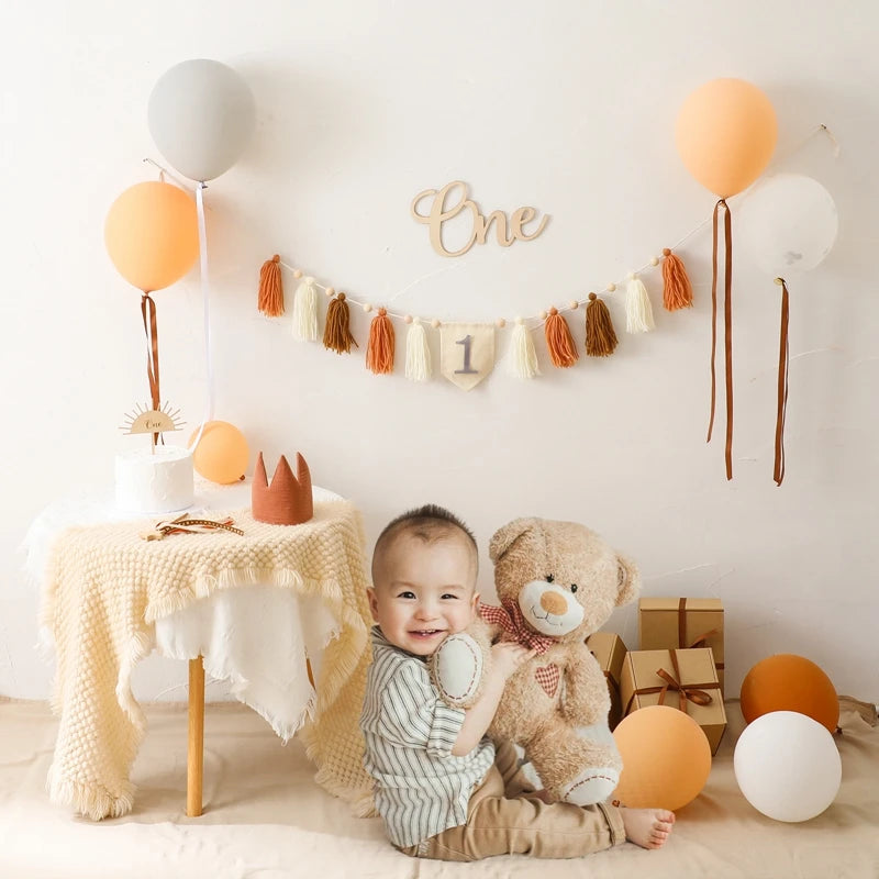 Happy Birthday Banner Handmade Tassel Pendant First Boys Girl Baby Shower Birthday Party Balloon Decoration Supplies Baby Gifts