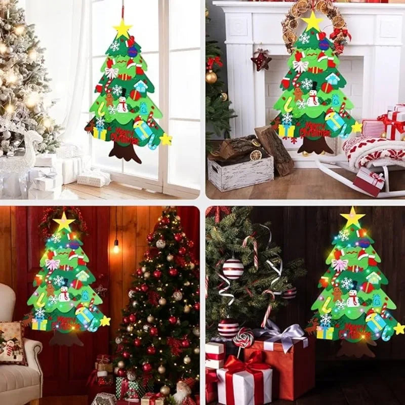 Felt Christmas Tree Gifts for Toddlers Kids with Led String Light, 3.2ft Wall Hanging DIY Xmas Tree 32 Ornaments Home Decoration