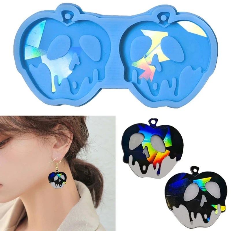 R3MC Light Keychain Pendant Silicone Mold Skull Apples Earrings Mold DIY Ornaments Mould for Birthday Gift