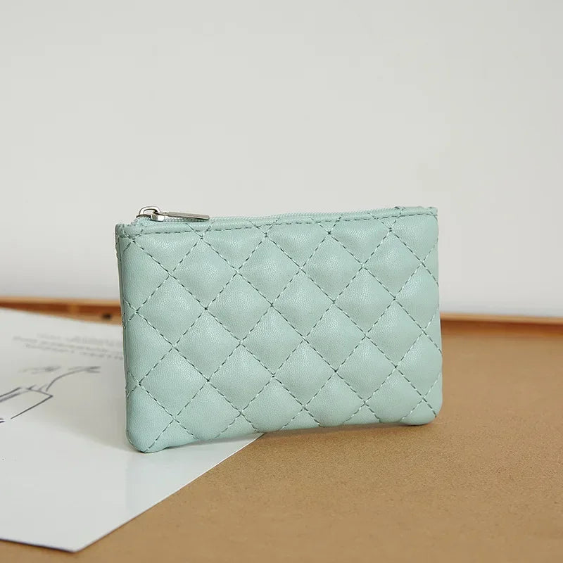 PU Soft Leather Diamond Grid Short Wallet Women Coin Purse Card Bag Zipper Coin Pouch Credit Card Holder ID Holder Mini Purse