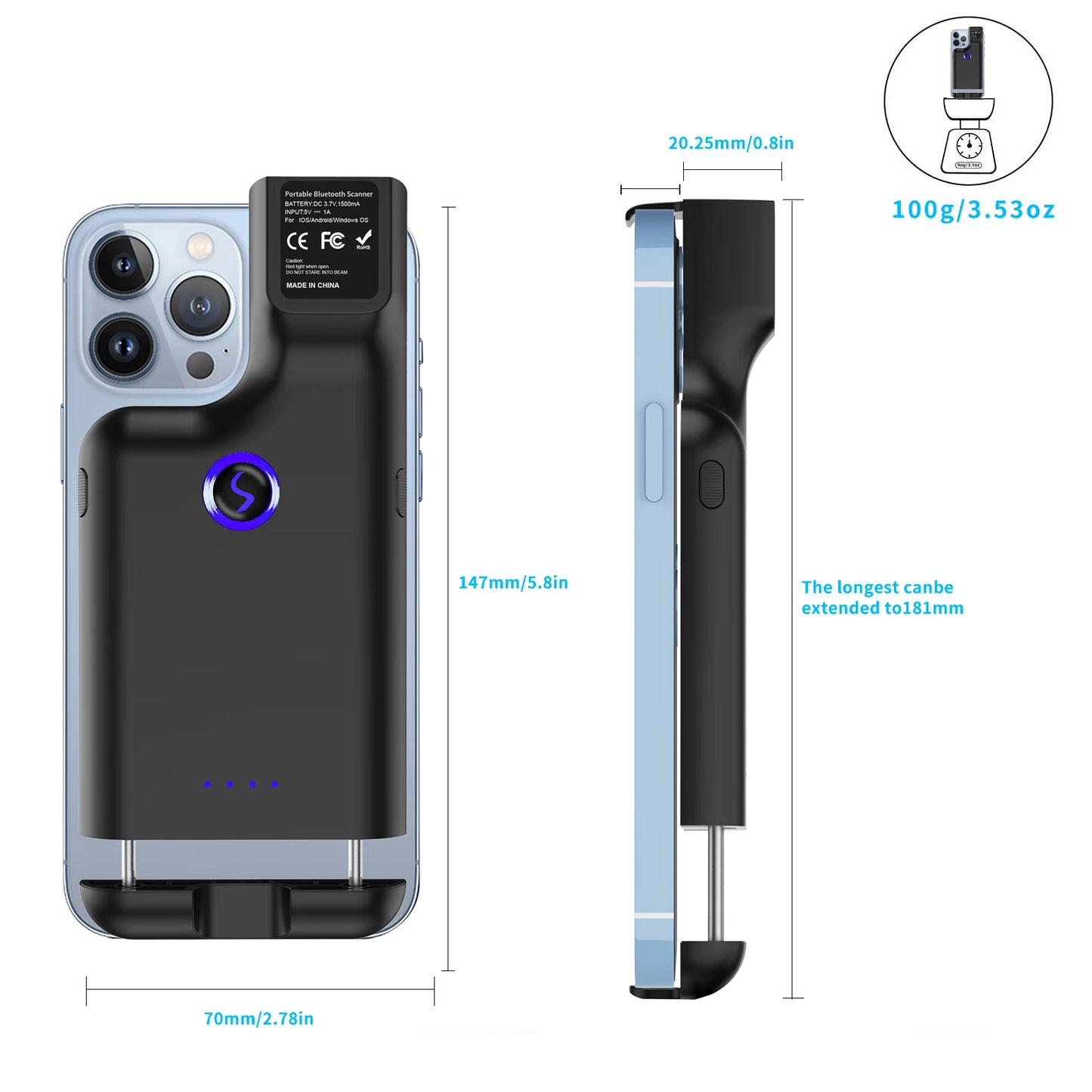 Scanner de codes-barres 2D portable sans fil JEESTON BX75, scanner mobile à clipser pour smartphones