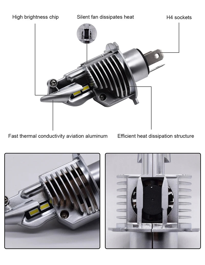 EURS H4 LED headlights 16000LM 80W 6000K 4300K 9003 bulbs for automotive and motorcycle headlights 12V 24V