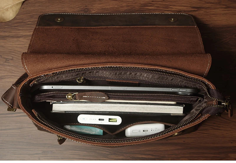 Sac à bandoulière NUKA en cuir véritable pour homme, style rétro, original, en cuir de vache, horizontal, à rabat, pour iPad 11 pouces