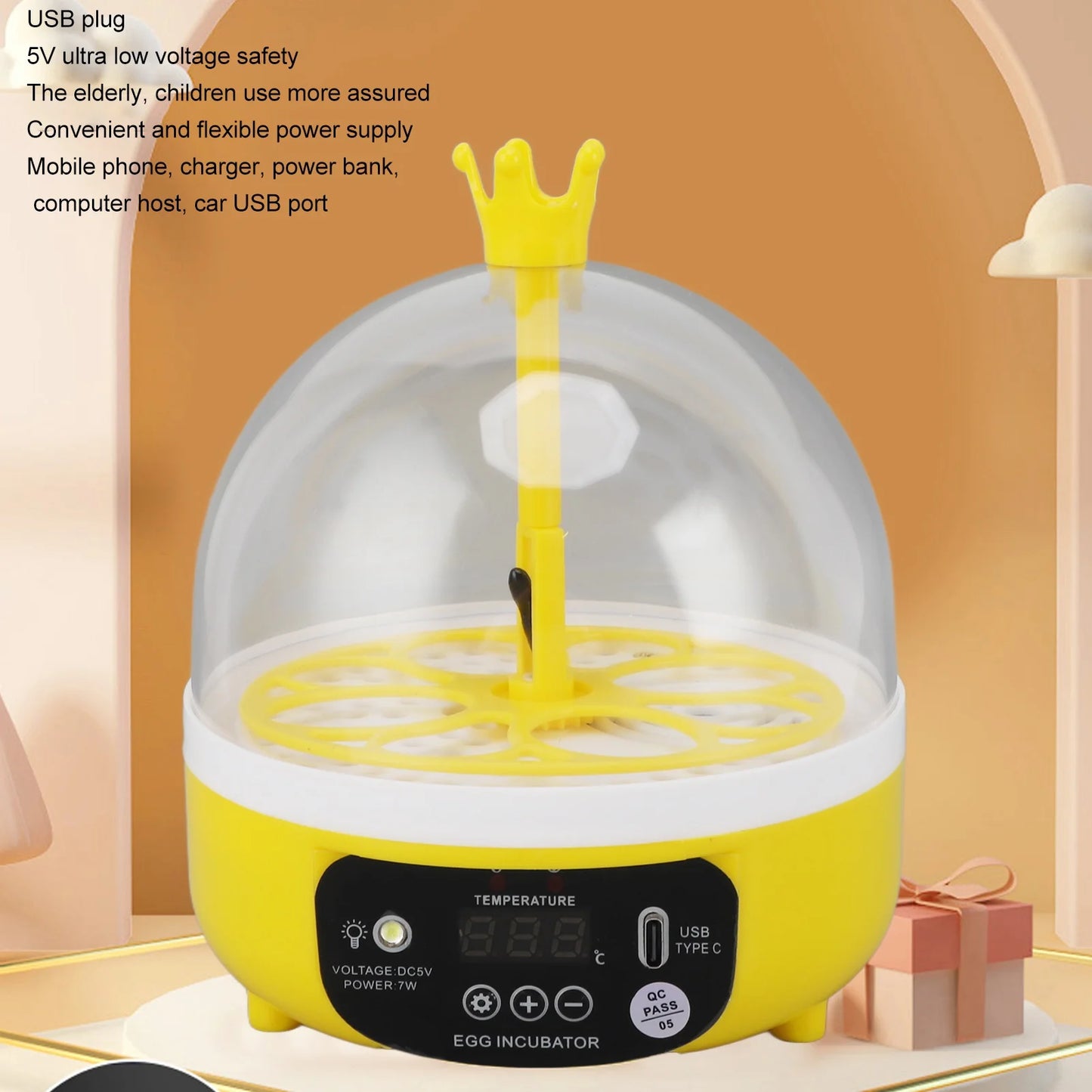 Mini incubateur d'œufs pour la maison, contrôle automatique de la température et de l'humidité, 4 œufs, chandelle, machine à couver pour volailles, poulets, canards, Pi