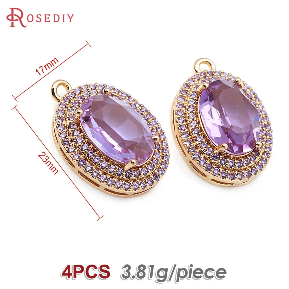 4PCS 18K Gold Color Brass Zircon Glass Oval Charms Pendants Necklace Earrings Diy Jewelry Accessories Rosediy official-website