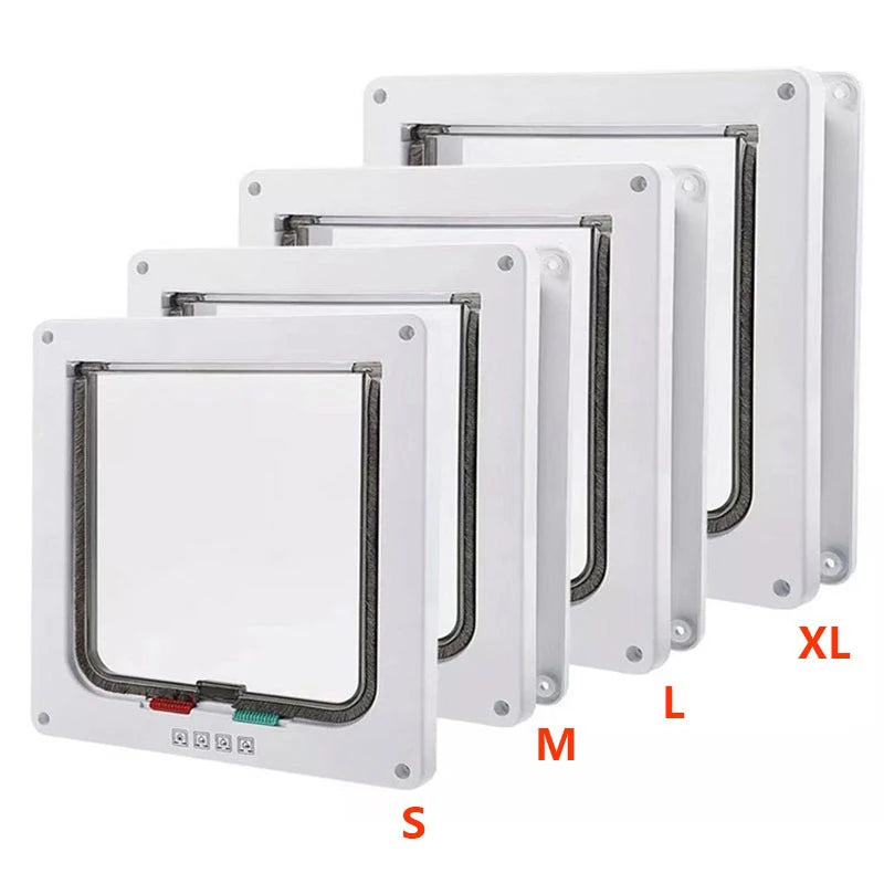 Dog Cat Flap Door with 4 Way Security Lock Flap Door for Dog Cats Kitten ABS Plastic Small Pet Gate Door Kit Cat Dogs Flap Doors
