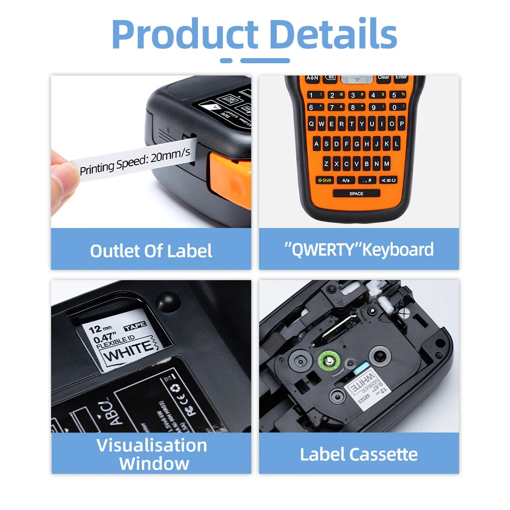 Imprimante portable E1000 Pro, étiqueteuse portable pour travaux d'étiquetage industriel, compatible avec le ruban d'étiquettes Brother TZe-231