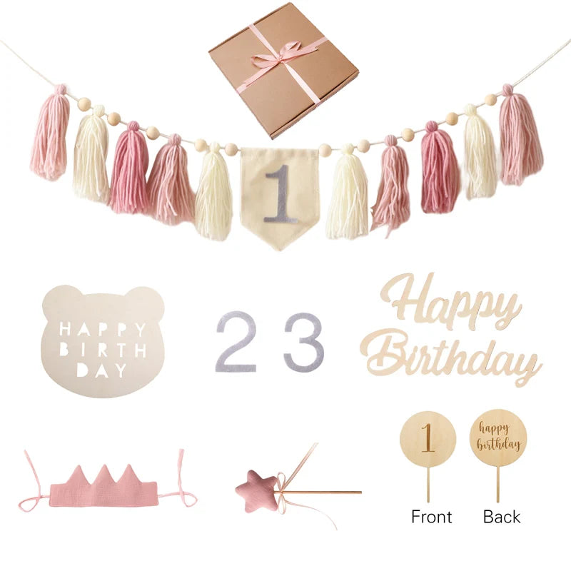 Happy Birthday Banner Handmade Tassel Pendant First Boys Girl Baby Shower Birthday Party Balloon Decoration Supplies Baby Gifts