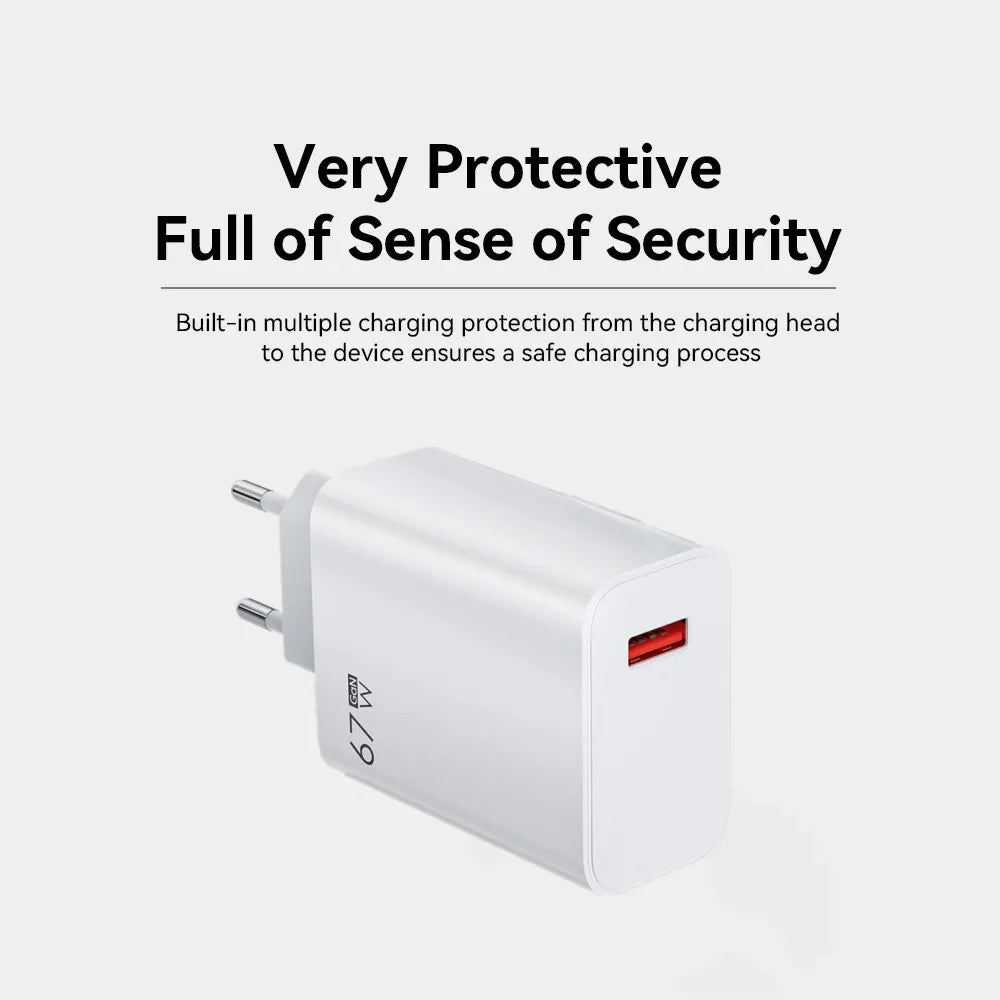 67W GaN USB Fast Charging Quick Charger QC3.0 USB Type C Cable for Xiaomi 14 13 12 Redmi Note Turbo Mobile Phone Charger Adapter