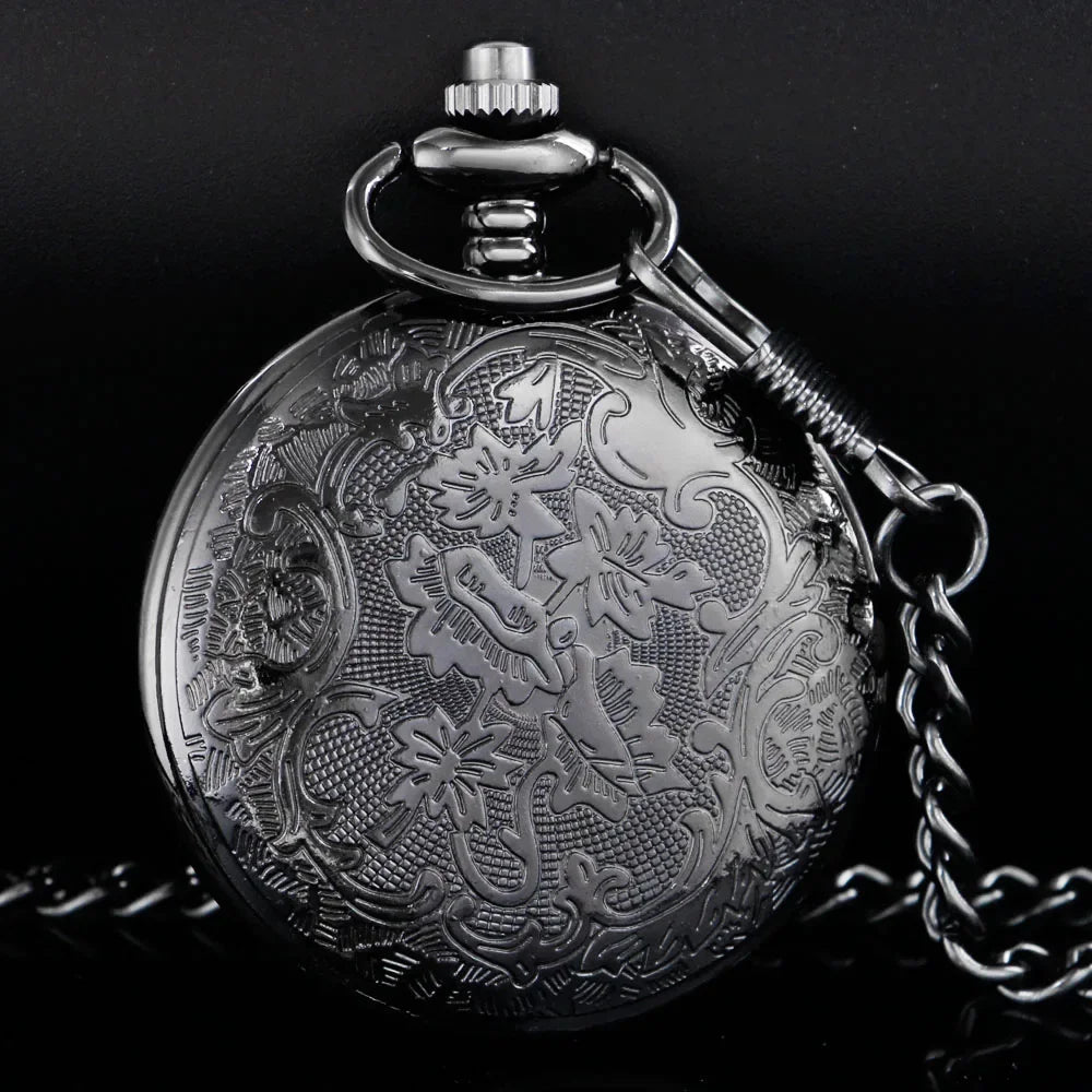 Black Thorn Heart Hollow Quartz Pocket Watch Classic Retro Necklace Pendant for Men Women Necklace Gifts Clock Relogio De Bolso