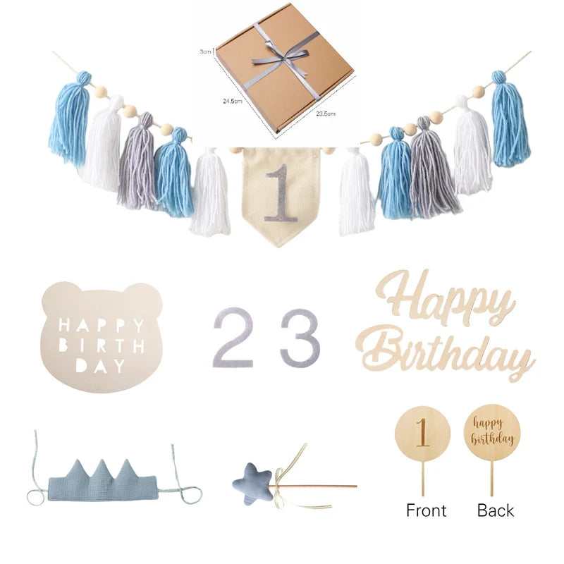 Happy Birthday Banner Handmade Tassel Pendant First Boys Girl Baby Shower Birthday Party Balloon Decoration Supplies Baby Gifts