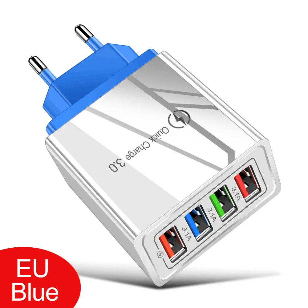 4 Ports USB Charger Fast Charging EU/US Plug Mobile Phone Charger Universal Quick Charge 3.0 Power Adapter For Xiaomi 12 Pro Max