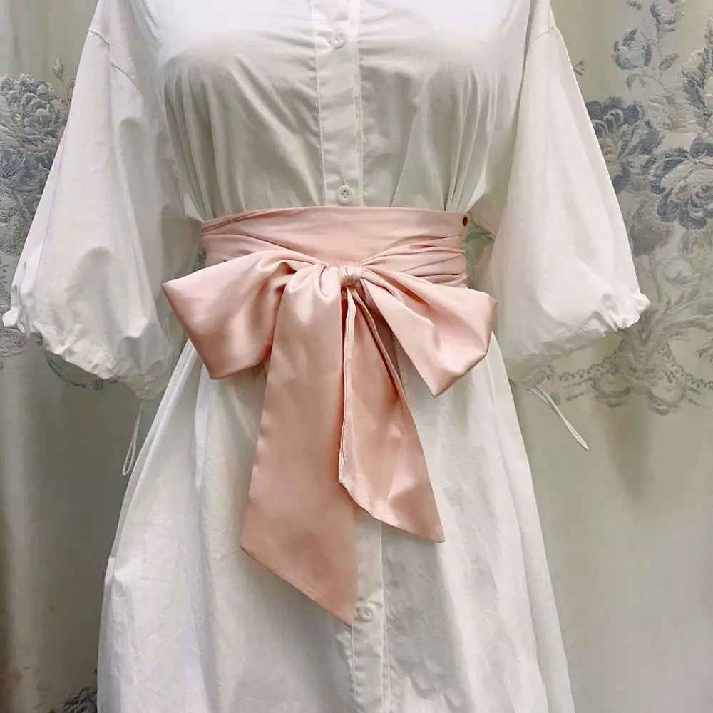 Satin Silk Bow Corset Waist Belt Wide Decorative Bowknot Fabric Ribbon Cummerbunds DIY Waist Bands For Women Lady Girl Bridal