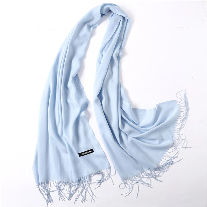 Écharpe tendance pour femme, couleur unie, hijab d'hiver, pompons, long châle, style cachemire, pashmina, bandana