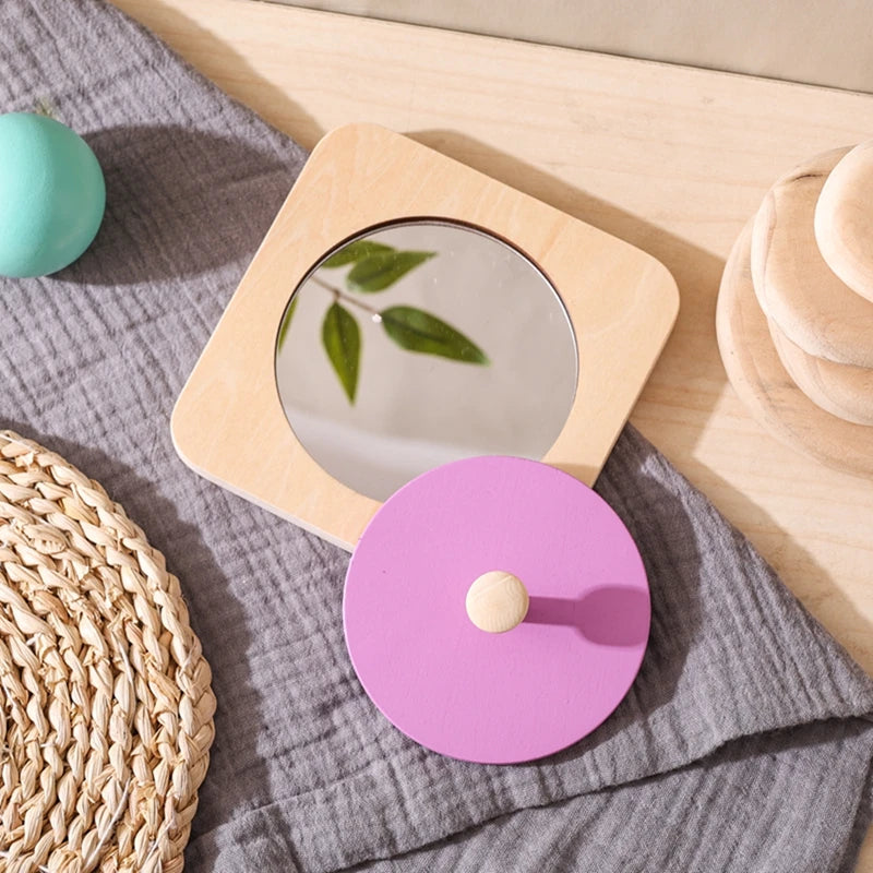 Baby Wooden Montessori Toys Mirror Tummy Time Infant Mirror Black White Contrast Visual Stimulation Sensory Development Toys