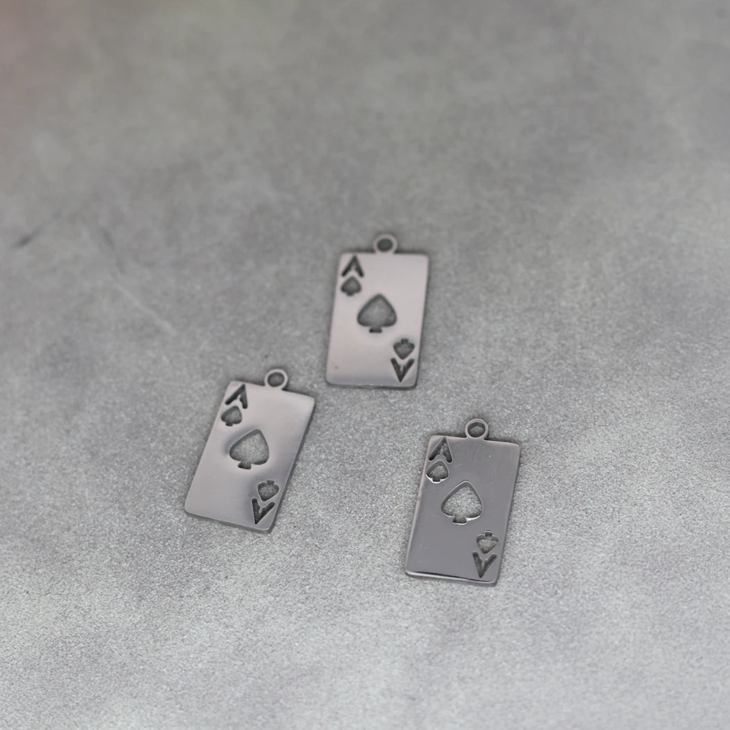 Lot de 3 breloques en acier inoxydable en forme de carte à jouer, As de cœur, pour la fabrication de bijoux, de boucles d'oreilles, de colliers et d'accessoires