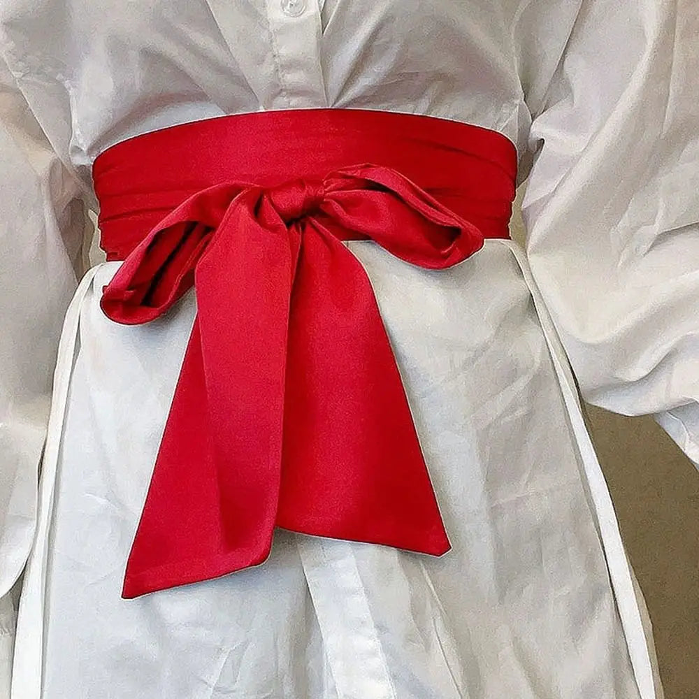 Satin Silk Bow Corset Waist Belt Wide Decorative Bowknot Fabric Ribbon Cummerbunds DIY Waist Bands For Women Lady Girl Bridal