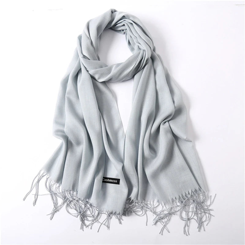 Écharpe tendance pour femme, couleur unie, hijab d'hiver, pompons, long châle, style cachemire, pashmina, bandana