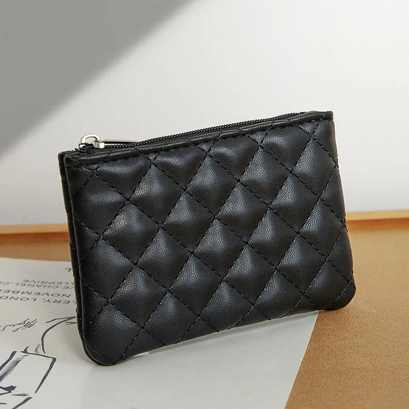 PU Soft Leather Diamond Grid Short Wallet Women Coin Purse Card Bag Zipper Coin Pouch Credit Card Holder ID Holder Mini Purse