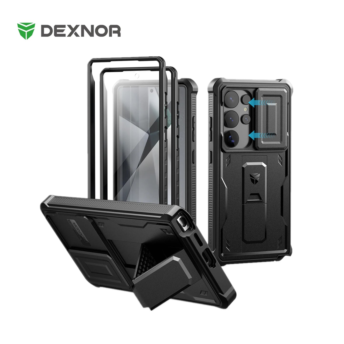 Dexnor For Samsung Galaxy S25 Ultra 2025 Case Full Body Rugged Case with Camera Cover & Built-in Screen Protector Kickstand Case