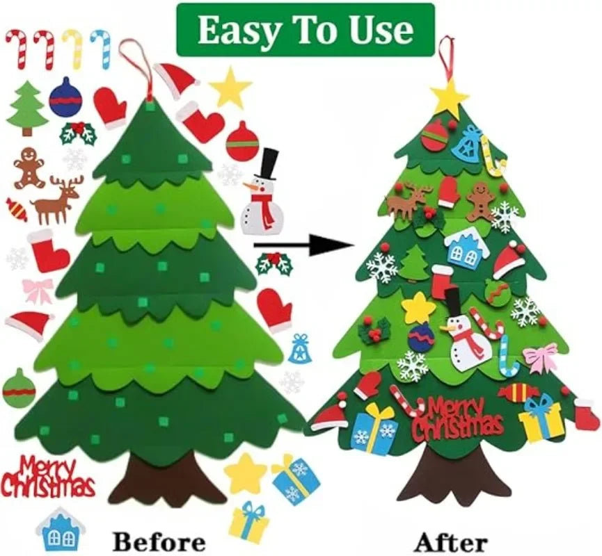 Felt Christmas Tree Gifts for Toddlers Kids with Led String Light, 3.2ft Wall Hanging DIY Xmas Tree 32 Ornaments Home Decoration