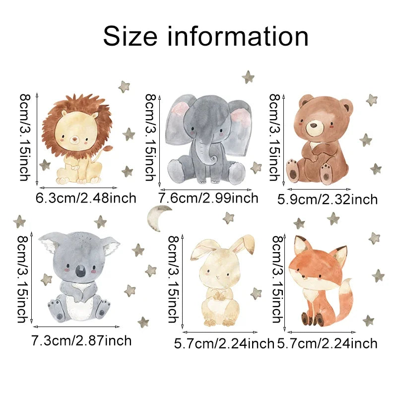 Lot de 6 autocollants muraux animaux de dessin animé pour chambre d'enfant, chambre de bébé, décoration pour interrupteur, chambre d'enfant, chambre d'enfant