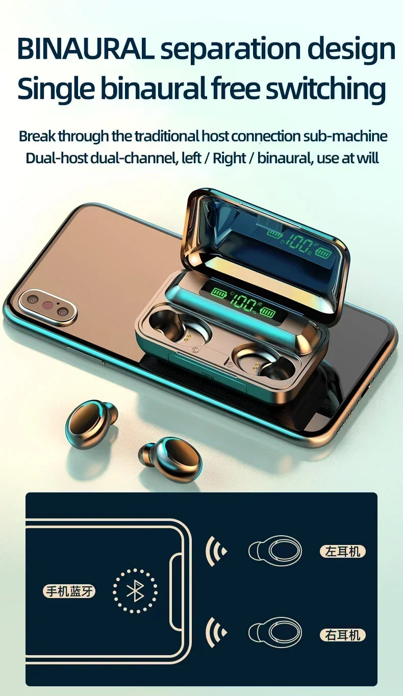 Écouteurs sans fil Bluetooth 5.3 TWS F9-5, casque stéréo Hi-Fi, étanches, avec micro, mains libres