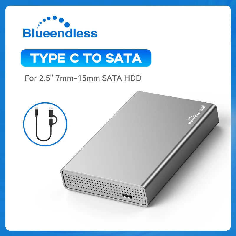 Blueendlless Aluminum Hdd Enclosure 2.5" Mobile Hard Disk Case Type-c Sata USB 3.1 Caddy All Metal Case Notebook External hdd bo