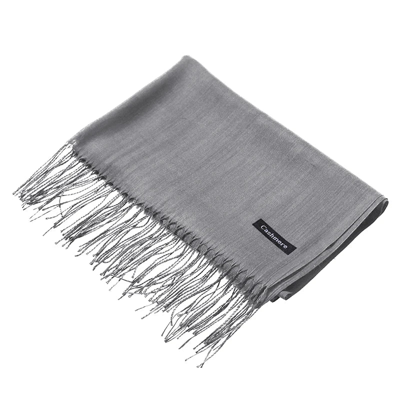Écharpe tendance pour femme, couleur unie, hijab d'hiver, pompons, long châle, style cachemire, pashmina, bandana