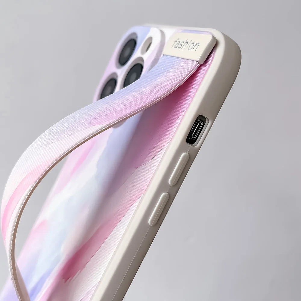 SoCouple Wrist Strap Case For iPhone 11 Case For iPhone 14 13 12 15 Pro Max X XR XS 8 7 Plus SE Gradient Soft Phone Holder Cover