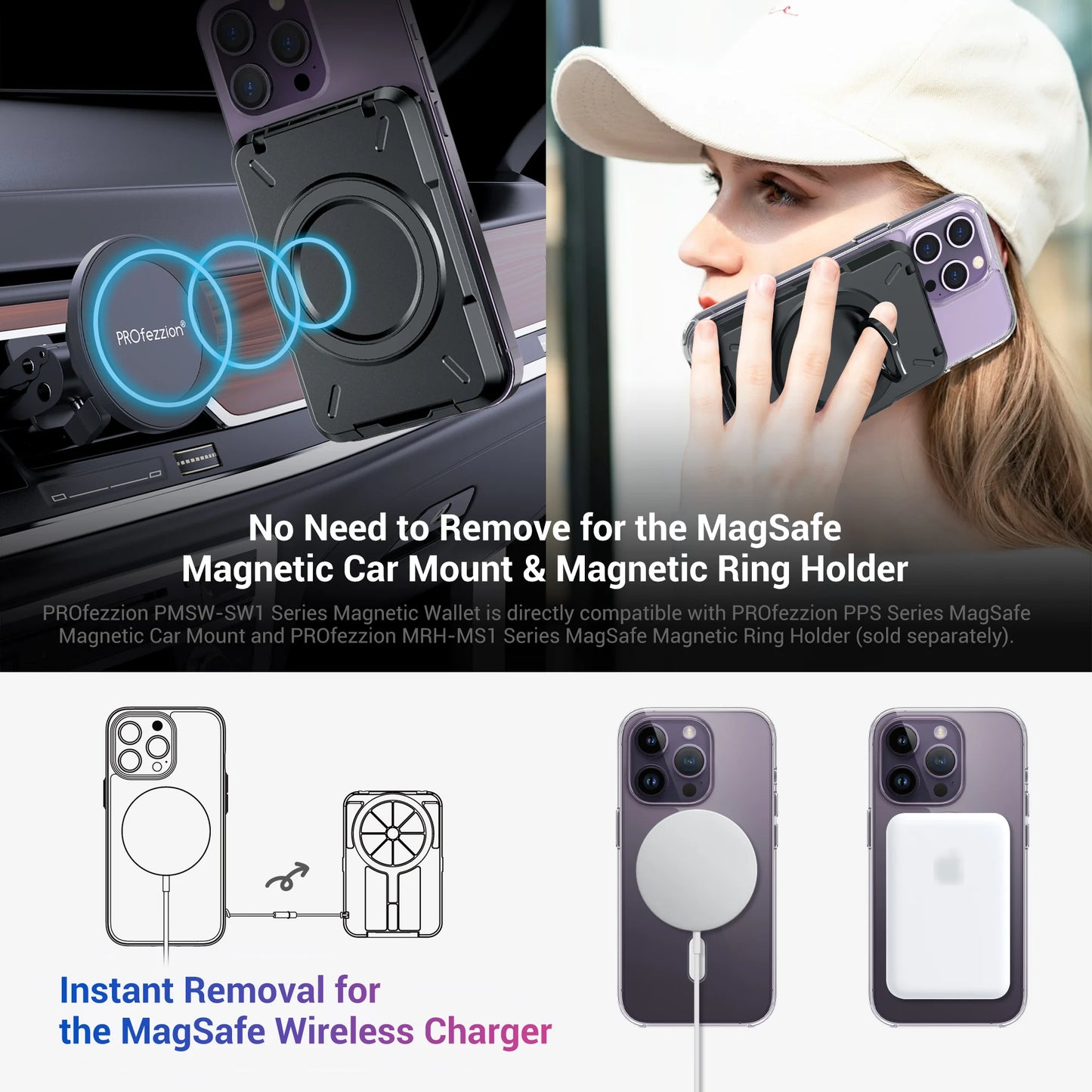 Magnetic Wallet & Card Holder with RFID Blocking Function for iPhone 16 15 14 Pro/ Pro Max/ 13 Pro Max/ 13 12 Pro MagSafe Wallet