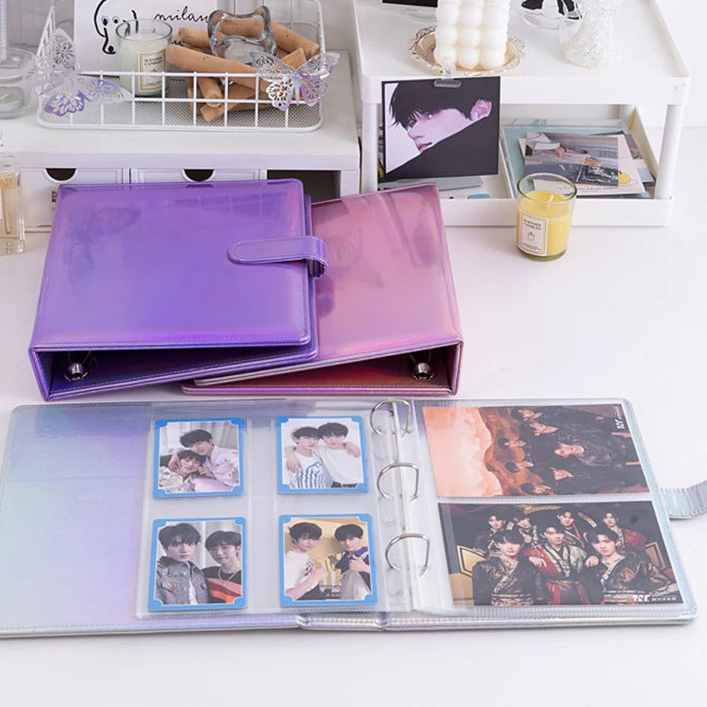 PLRBOK A5 Widened 3-ring D-shaped Magnetic Buckle Laser Mirror Binder Photo Album Card PhotoCard Collection Book Ring Notebook