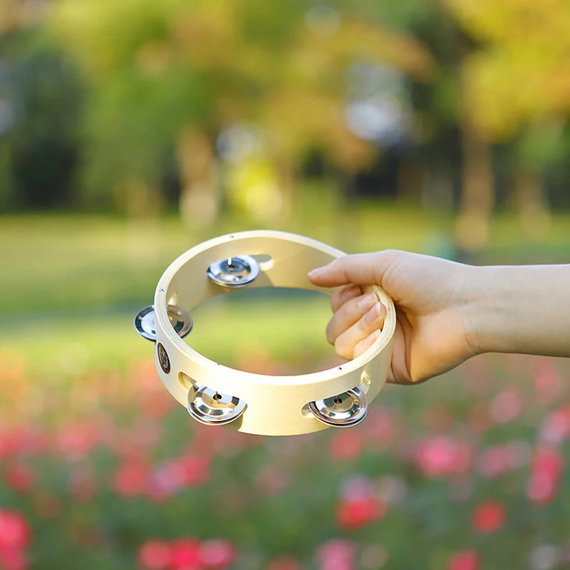 Tambourin à main en métal et bois de 15 cm, hochet à main, percussion, jeu de fête, jouet pour bébé, instrument de musique, cadeau pour enfants