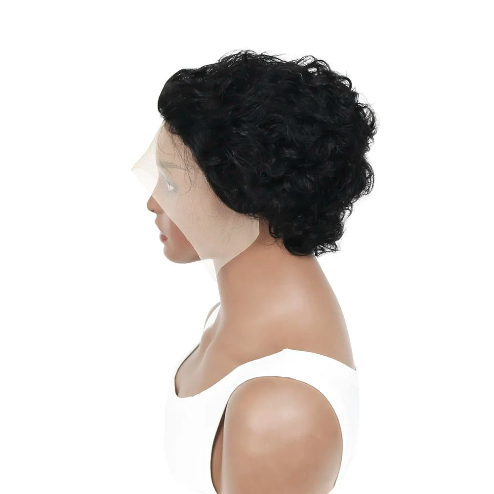 Pixie Cut Wig for Black Women Preplucked 13x1 13x4 Lace Hairline Water Wave Wig Peruvian Short Curly Lace Bouncy Human Hair Wigs