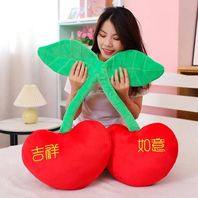 Peluche cerise dessin animé Kawaii, plantes en peluche, nourriture, cerise rouge, coussin, mignon, doux, jouets pour enfants, cadeau, décoration