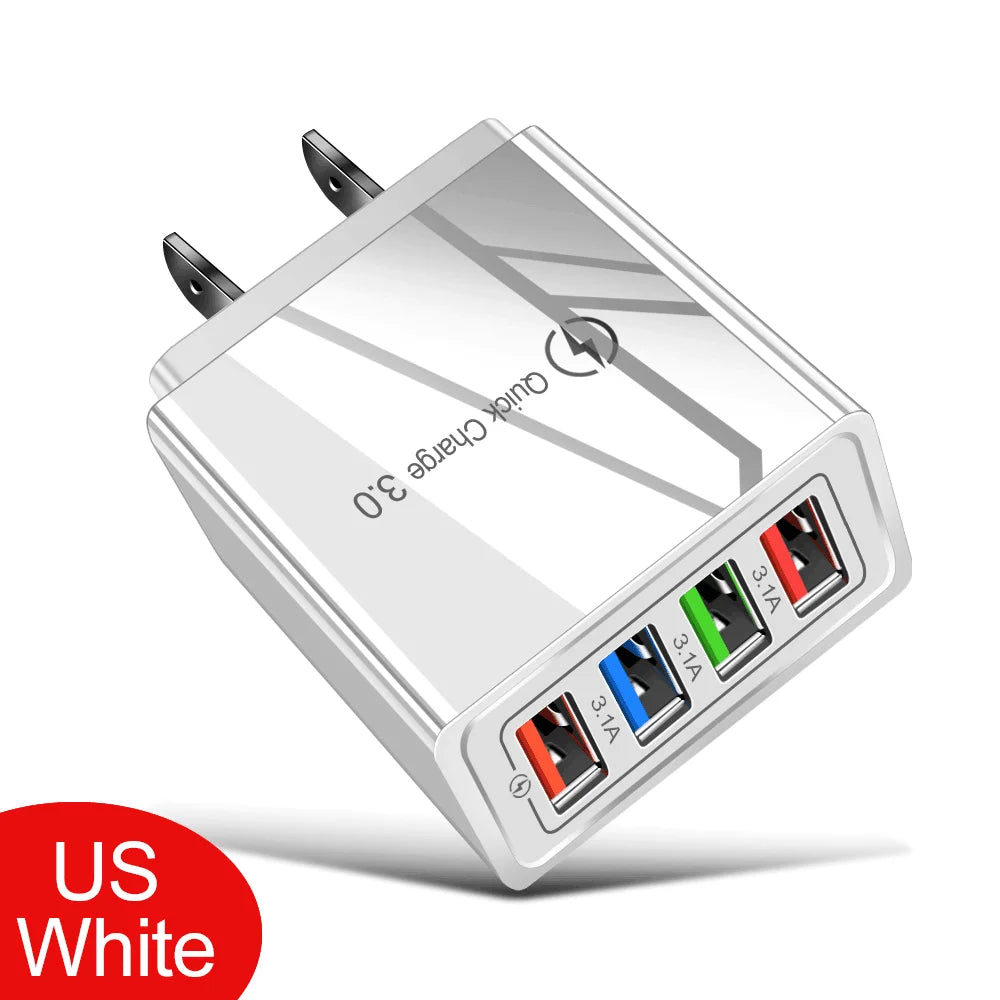 4 Ports USB Charger Fast Charging EU/US Plug Mobile Phone Charger Universal Quick Charge 3.0 Power Adapter For Xiaomi 12 Pro Max