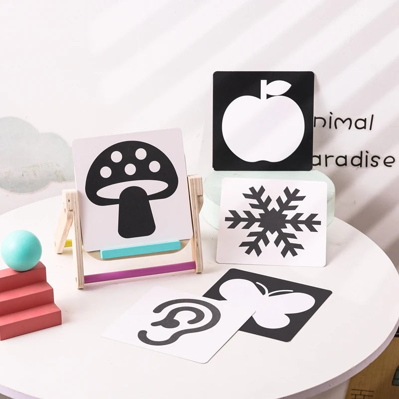 Baby Wooden Montessori Toys Mirror Tummy Time Infant Mirror Black White Contrast Visual Stimulation Sensory Development Toys