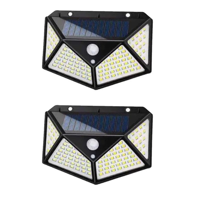 Lot de 1 à 6 lampes murales solaires à 100 LED 1800 mAh, 4 côtés lumineux, avec détecteur de mouvement, éclairage d'extérieur, idéal pour un jardin ou une cour.