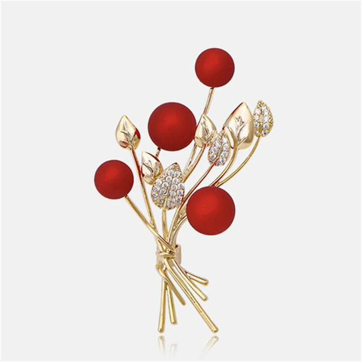Rinhoo Luxury Pink Green Zircon Tulip Flower Brooch For Women Elegant Pearl Floral Lapel Pins Plant Button Badge Wedding Jewelry
